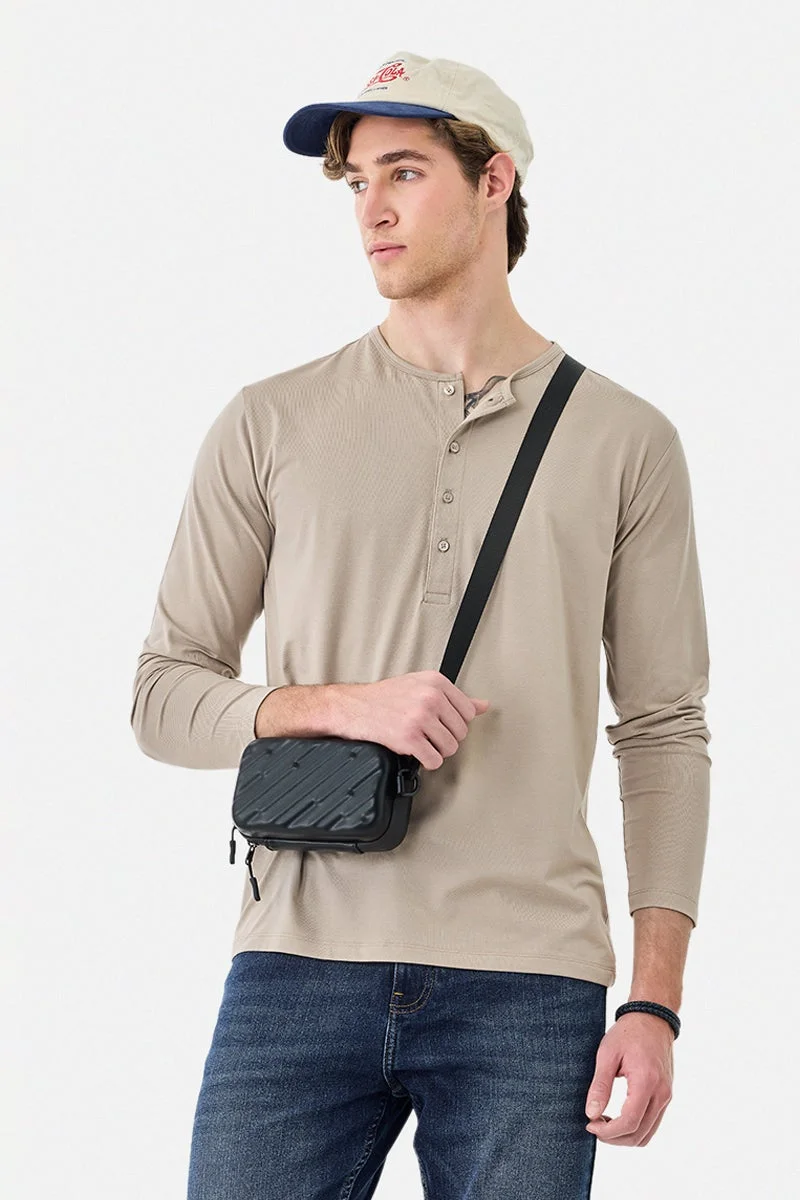 SNITCH Stretch Regular Fit Henley Collar T-Shirt